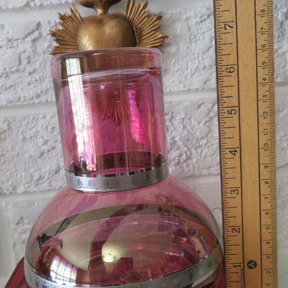 Vtg Bombay Lavender Glass Tumble Up Carafe wGlass Silver Trim Heavy Bases Poland - Picture 8 of 9